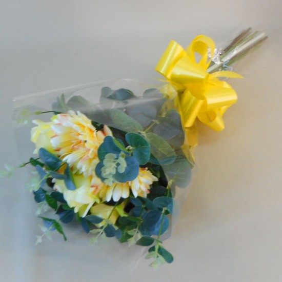 Silk Flowers Gift Bouquet Yellow Sensation Silk Roses and Gerbera